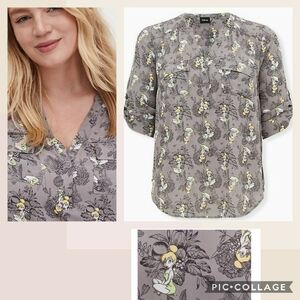 🆕 1X DISNEY TINKERBELL GREY PULLOVER BLOUSE